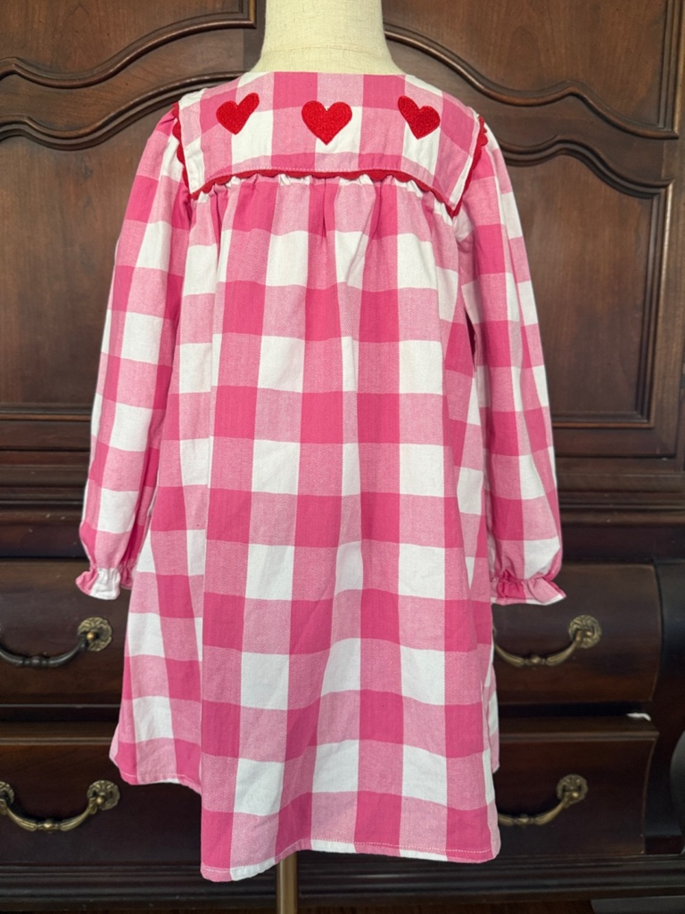 Posh Pickle Pink Gingham Heart Embroidered Dress Girls 4T